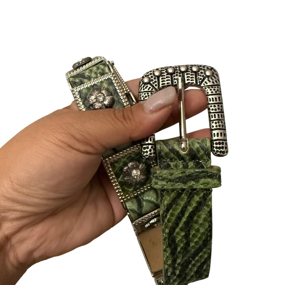 Berge Green Python Genuine Leather Rhinestone Emb… - image 3